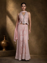 Light peach georgette palazzo suit with mirror and zardosi work