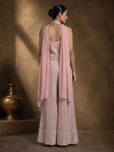 Light peach georgette palazzo suit with mirror and zardosi work