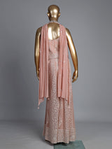 Light peach georgette palazzo suit with mirror and zardosi work
