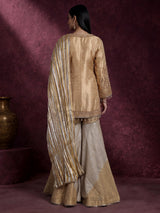 Gold brocade silk sharara suit with zardosi and zari work