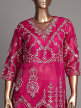Rani pink chanderi silk palazzo suit with gota detailing