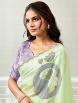 Green purple dual shade organza satin women saree