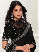 Black resham shimmer crepe silk women saree