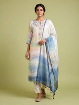 Beige watercolor bloom women kurta set