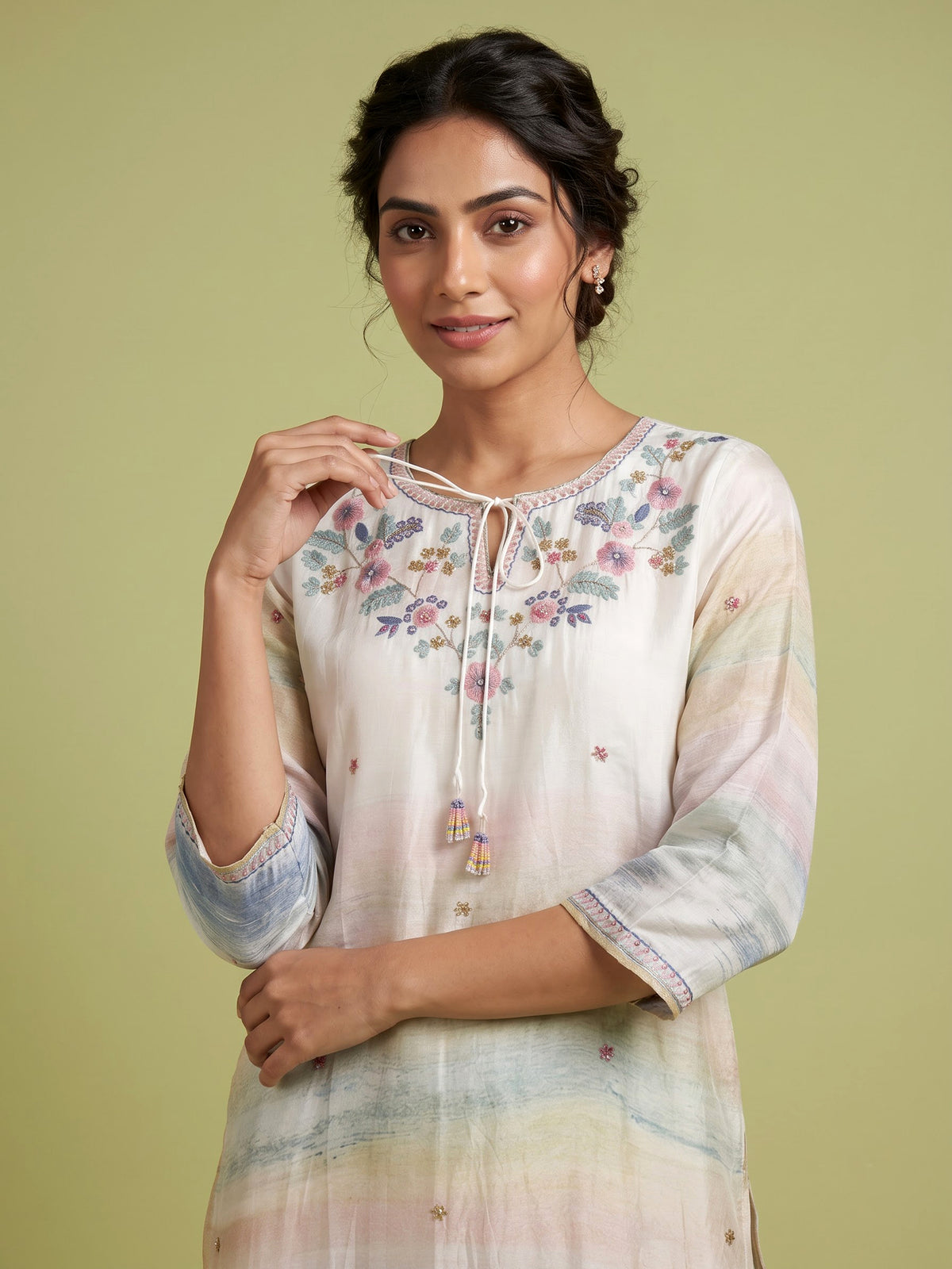 Beige watercolor bloom women kurta set