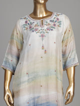 Beige watercolor bloom women kurta set