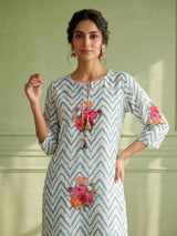 Off white peony wave women kurta set