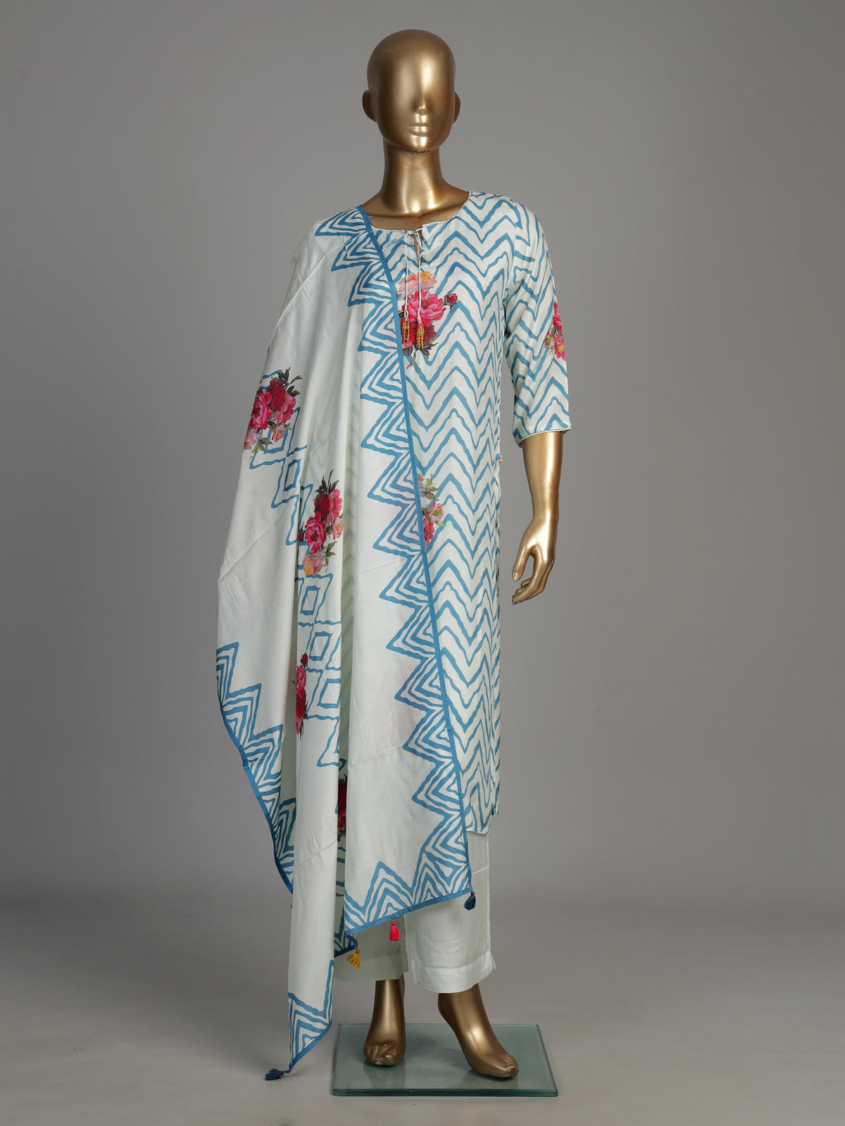 Off white peony wave women kurta set