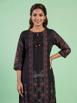 Black chevron vine women kurta set