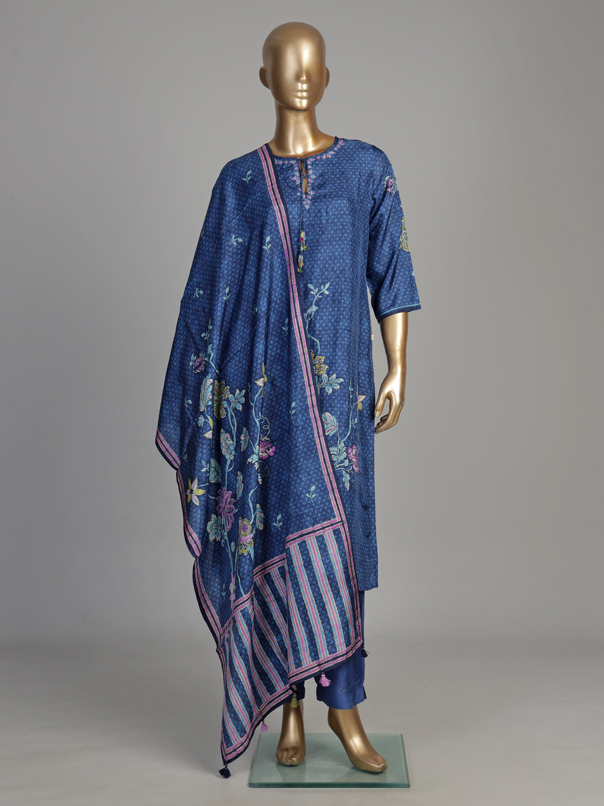 Navy blue pomegranate tree women kurta set