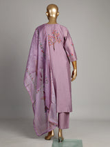 Lavender purple tussar silk kurti set with floral embellishments