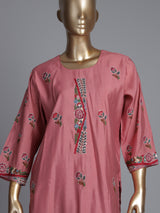Pink tussar silk kurti set with sequin work