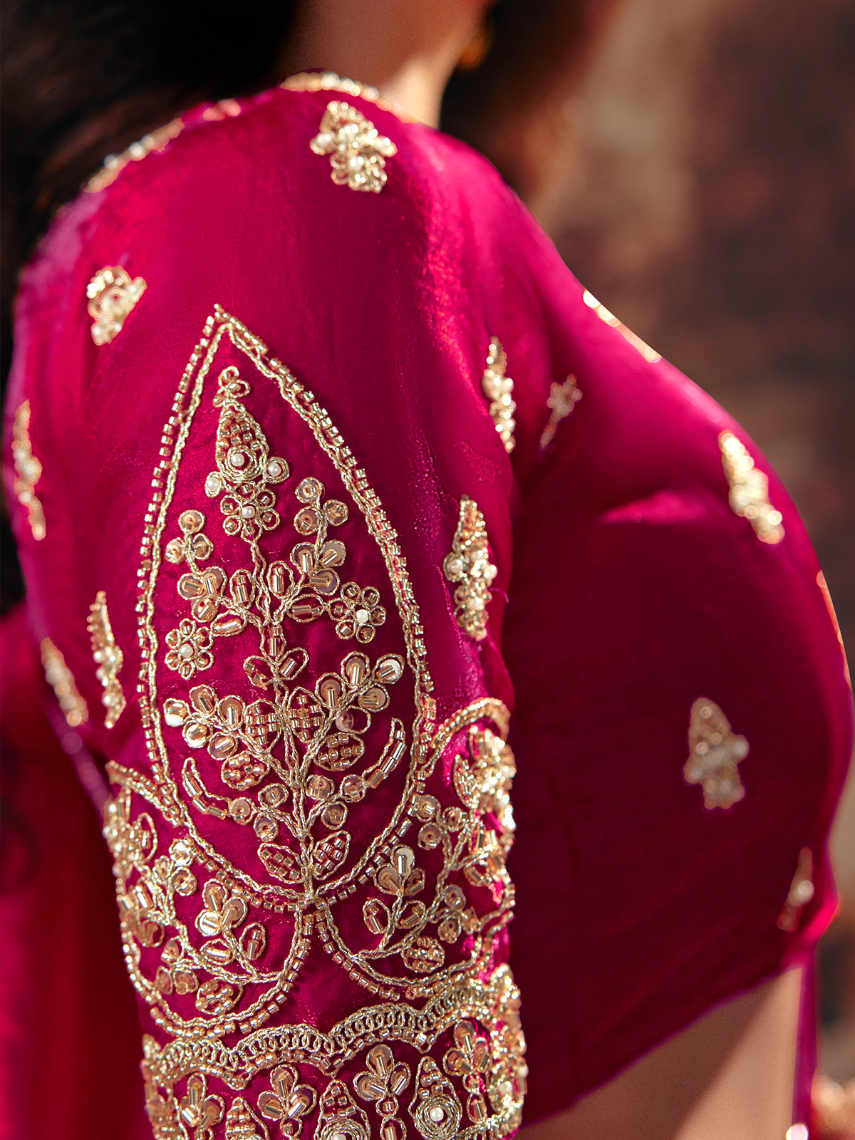 Magenta pink floral fendy satin women saree