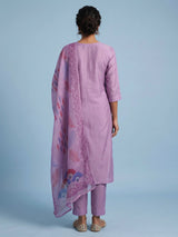 Lavender purple tussar silk kurti set with mirror embellishments