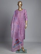 Lavender purple tussar silk kurti set with mirror embellishments