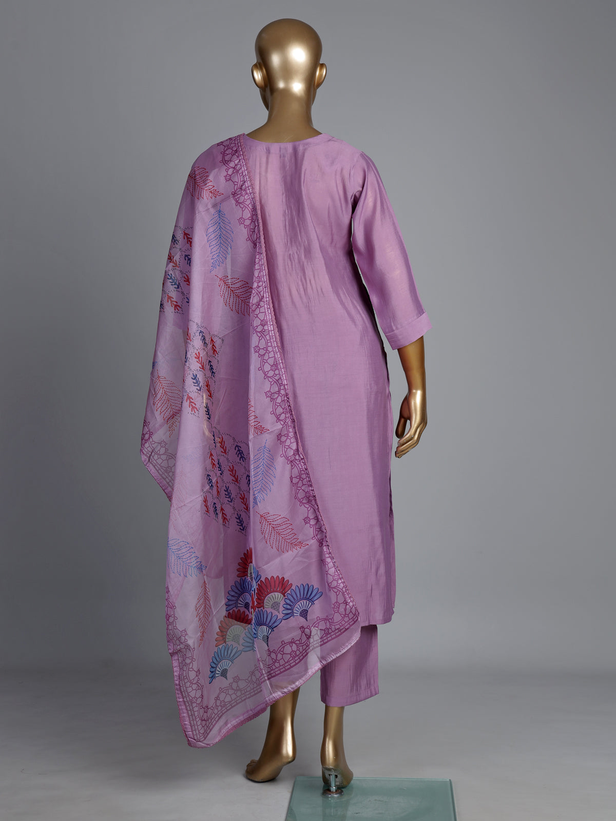 Lavender purple tussar silk kurti set with mirror embellishments