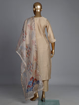 Beige tussar silk kurti set with mirror work