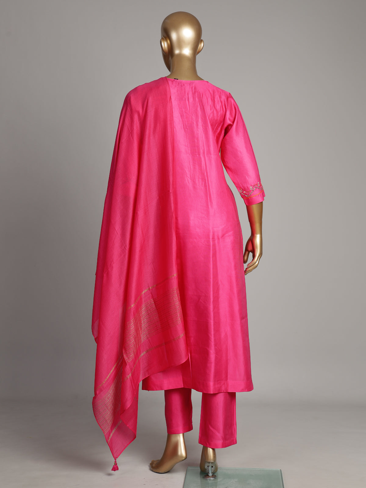 Rani pink silk kurti set with sequin detailing