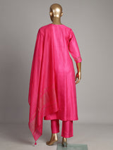 Rani pink silk kurti set with sequin detailing