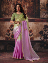 Pista green pink shaded satin women saree