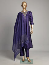 Navy blue silk kurti set with zardosi embellishments