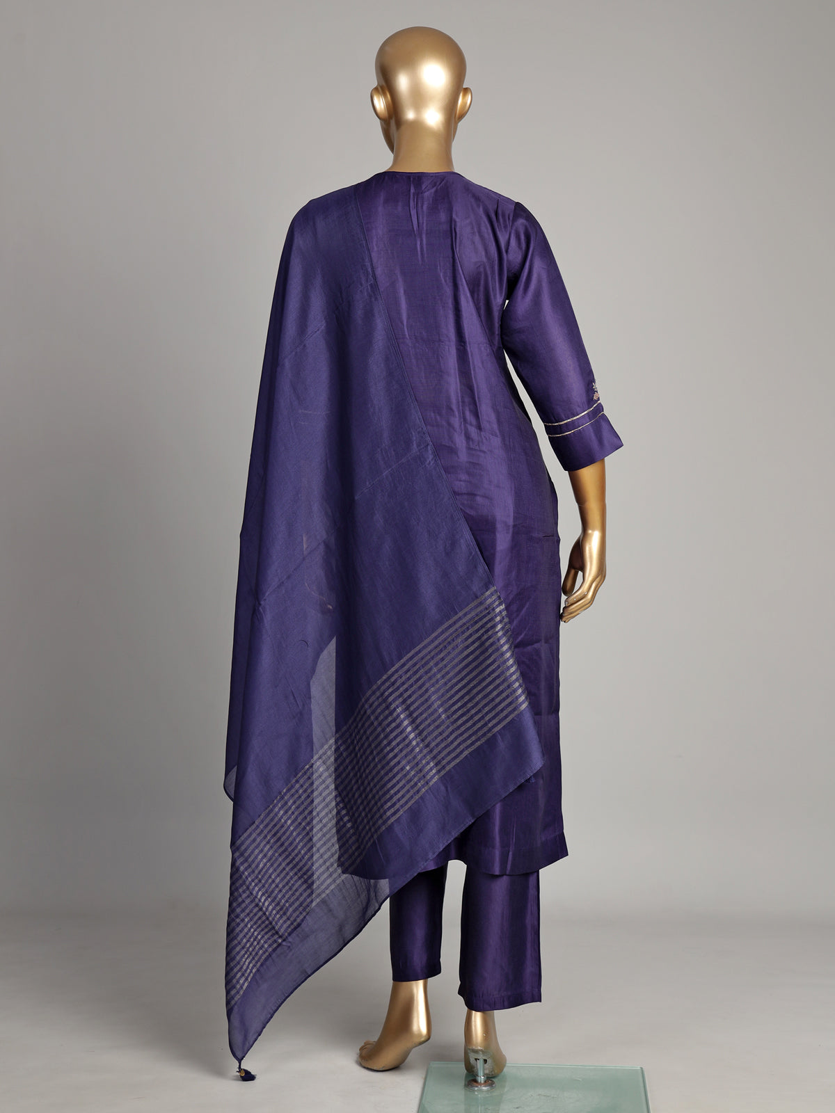 Navy blue silk kurti set with zardosi embellishments