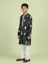 Olive green tribal geometric boys kurta suit