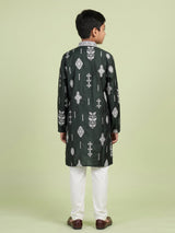 Olive green tribal geometric boys kurta suit