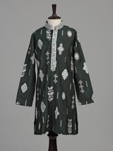 Olive green tribal geometric boys kurta suit
