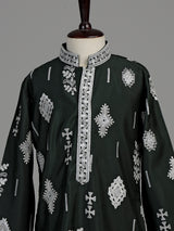 Olive green tribal geometric boys kurta suit