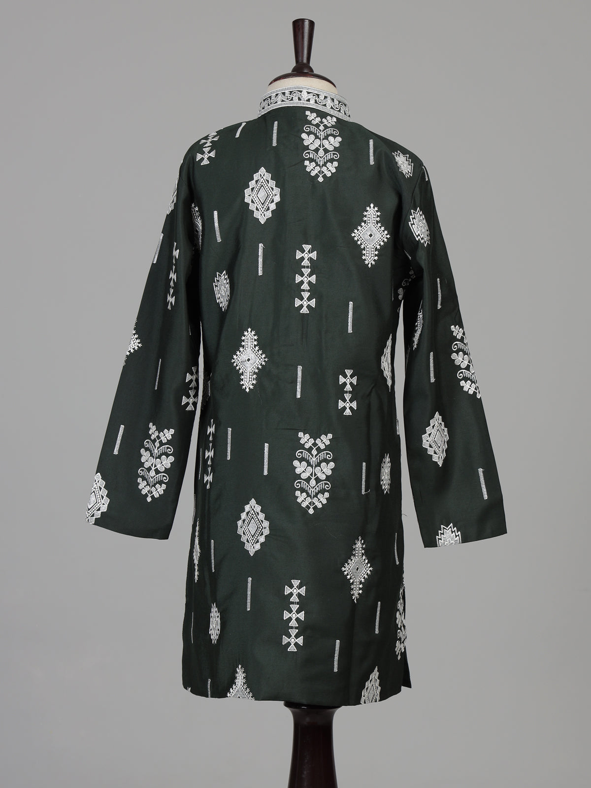 Olive green tribal geometric boys kurta suit