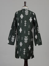Olive green tribal geometric boys kurta suit