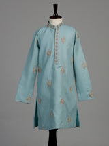 Blue silver leaf boys kurta suit
