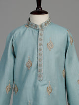 Blue silver leaf boys kurta suit