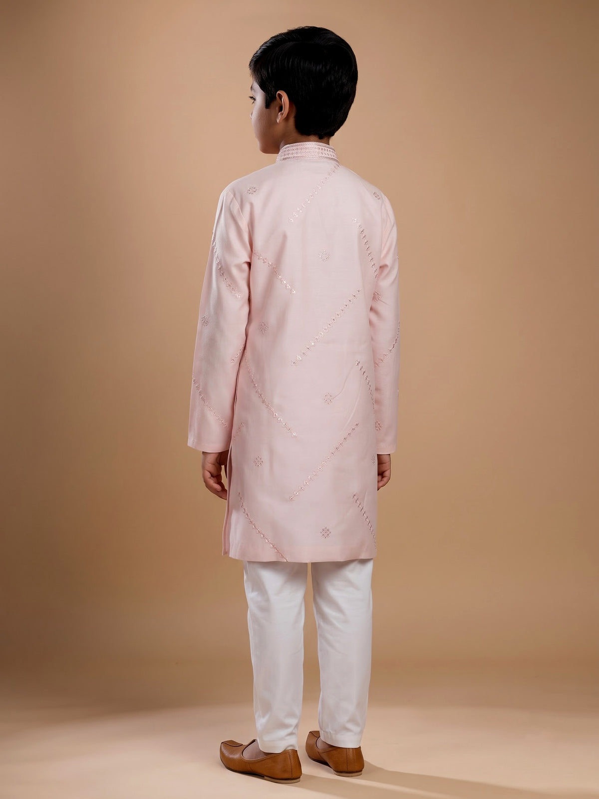 Peach leheriya embroidered boys kurta suit