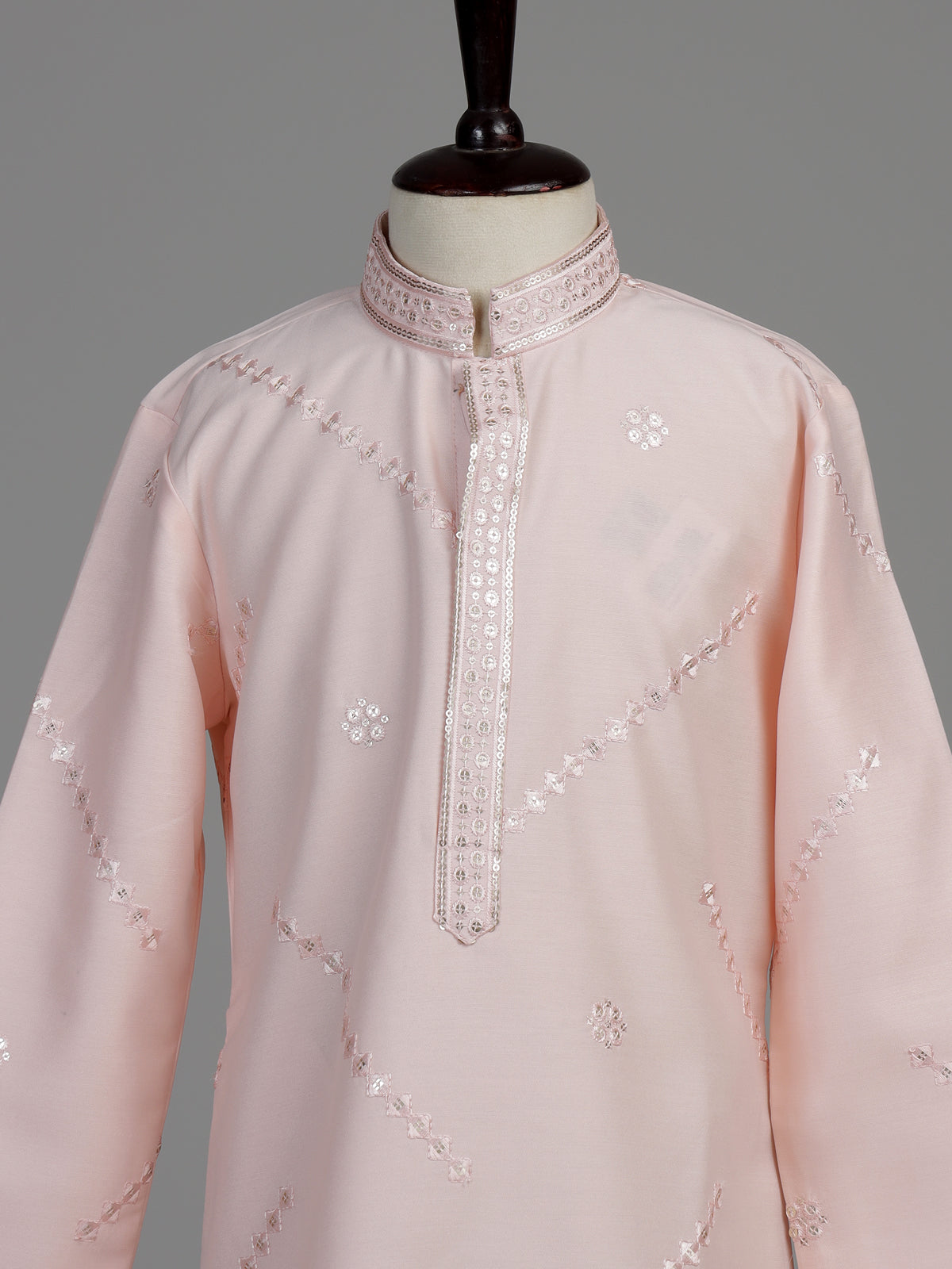 Peach leheriya embroidered boys kurta suit