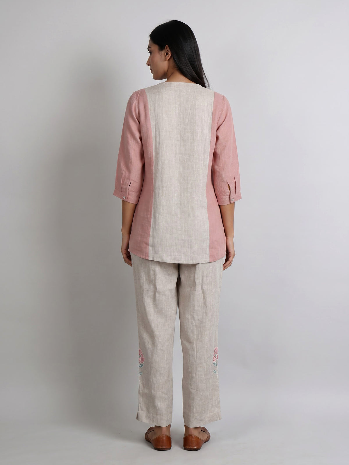 Peach ivory floral frame women co-ord set