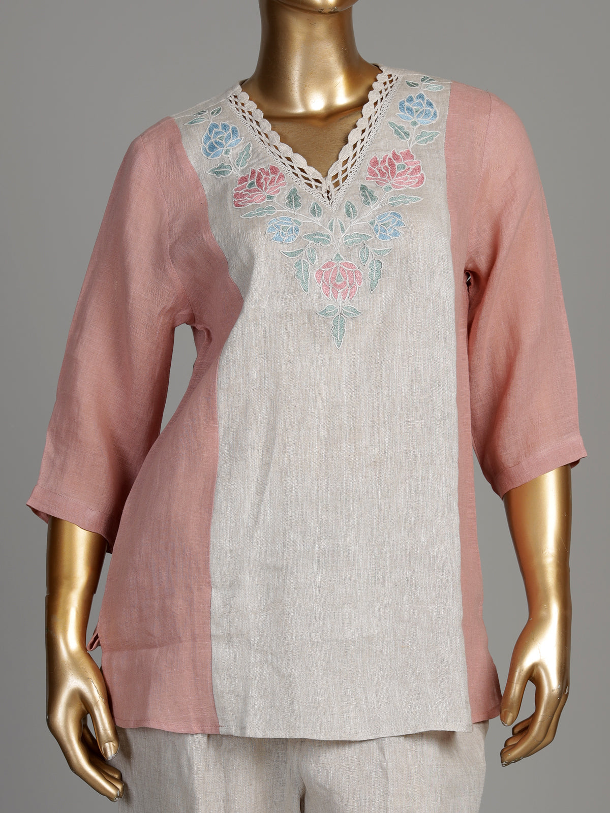 Peach ivory floral frame women co-ord set