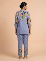 Blue impressionist floral women co-ord set