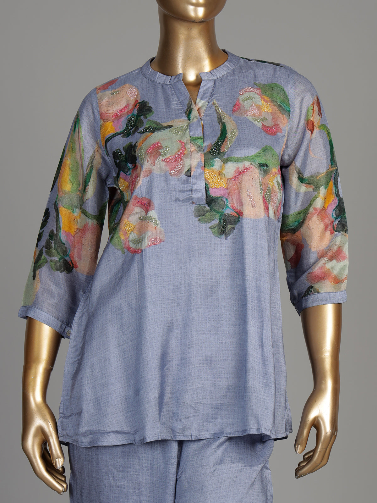 Blue impressionist floral women co-ord set