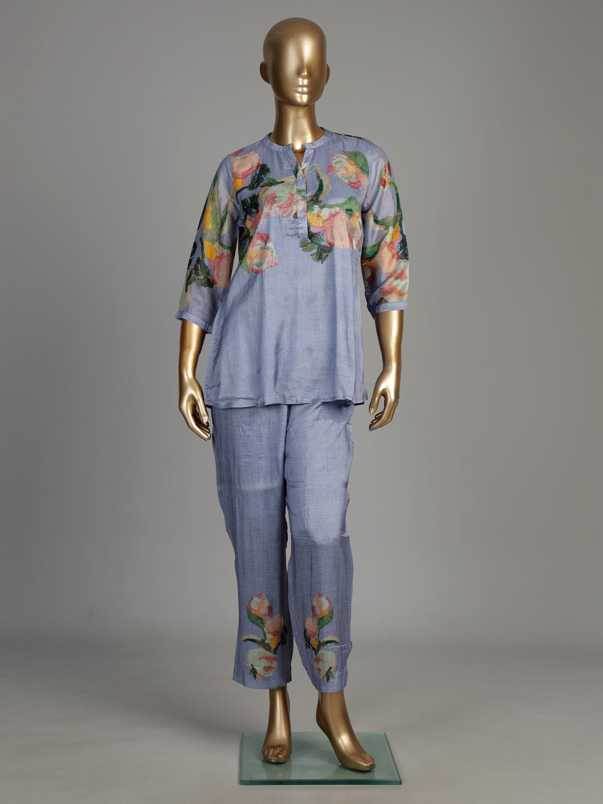 Blue impressionist floral women co-ord set
