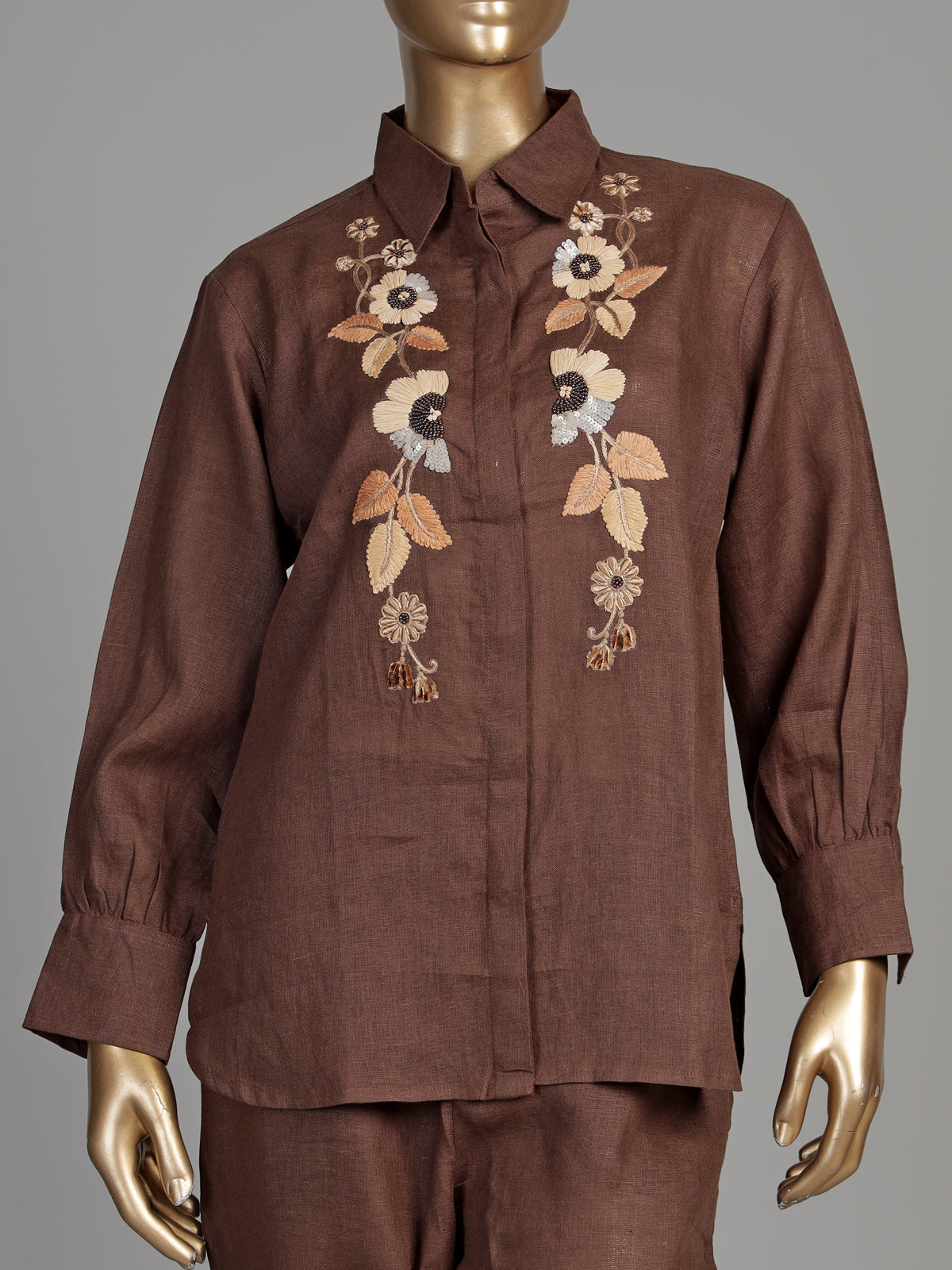 Brown wildflower shirt women co-ord set