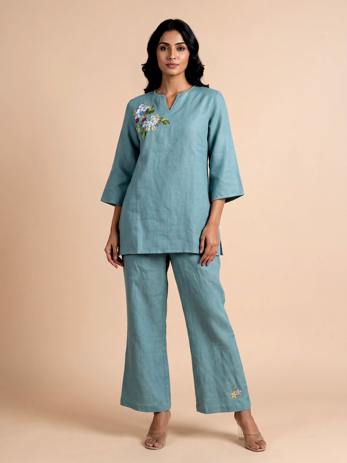 Blue gardenia bouquet women co-ord set