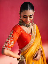 Yellow radiant celebration crepe silk women saree