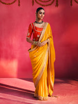 Yellow radiant celebration crepe silk women saree