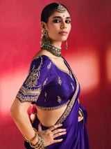 Blue captivating motifs crepe silk women saree