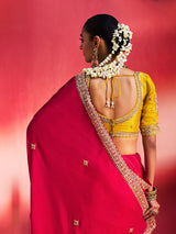 Rani pink vibrant blooms crepe silk women saree
