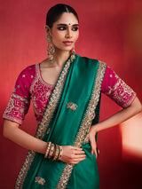Dark green enchanting elegance crepe silk women saree