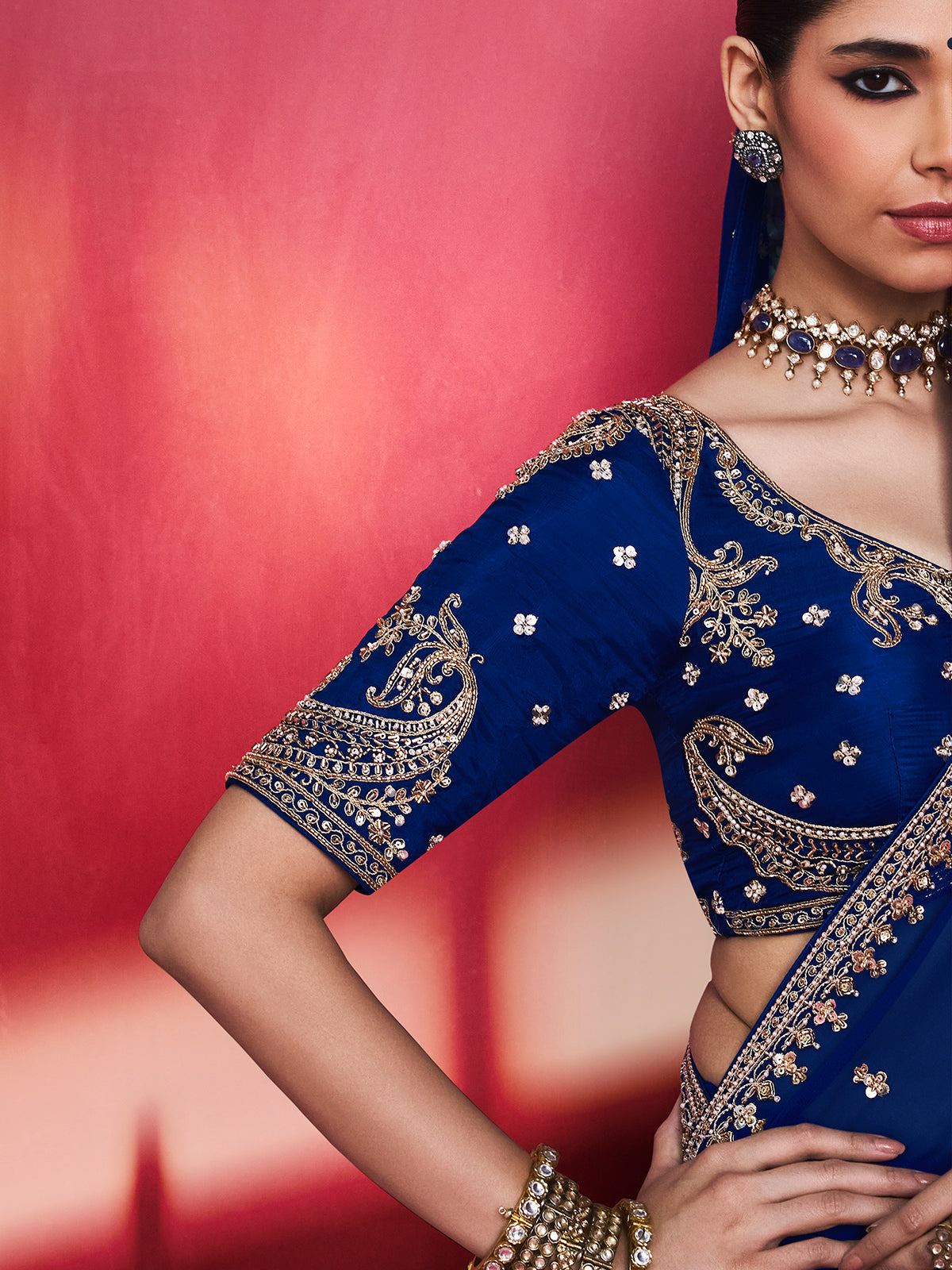Navy blue regal sparkle crepe silk women saree