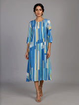 Sky blue geometric print women midi dress